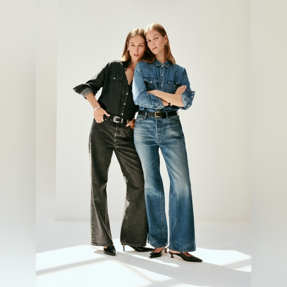 ALEX MILL - Black -High Rise- Relaxed Wide Leg - Women's Jeans- 39" Waist - Picture 1 of 13